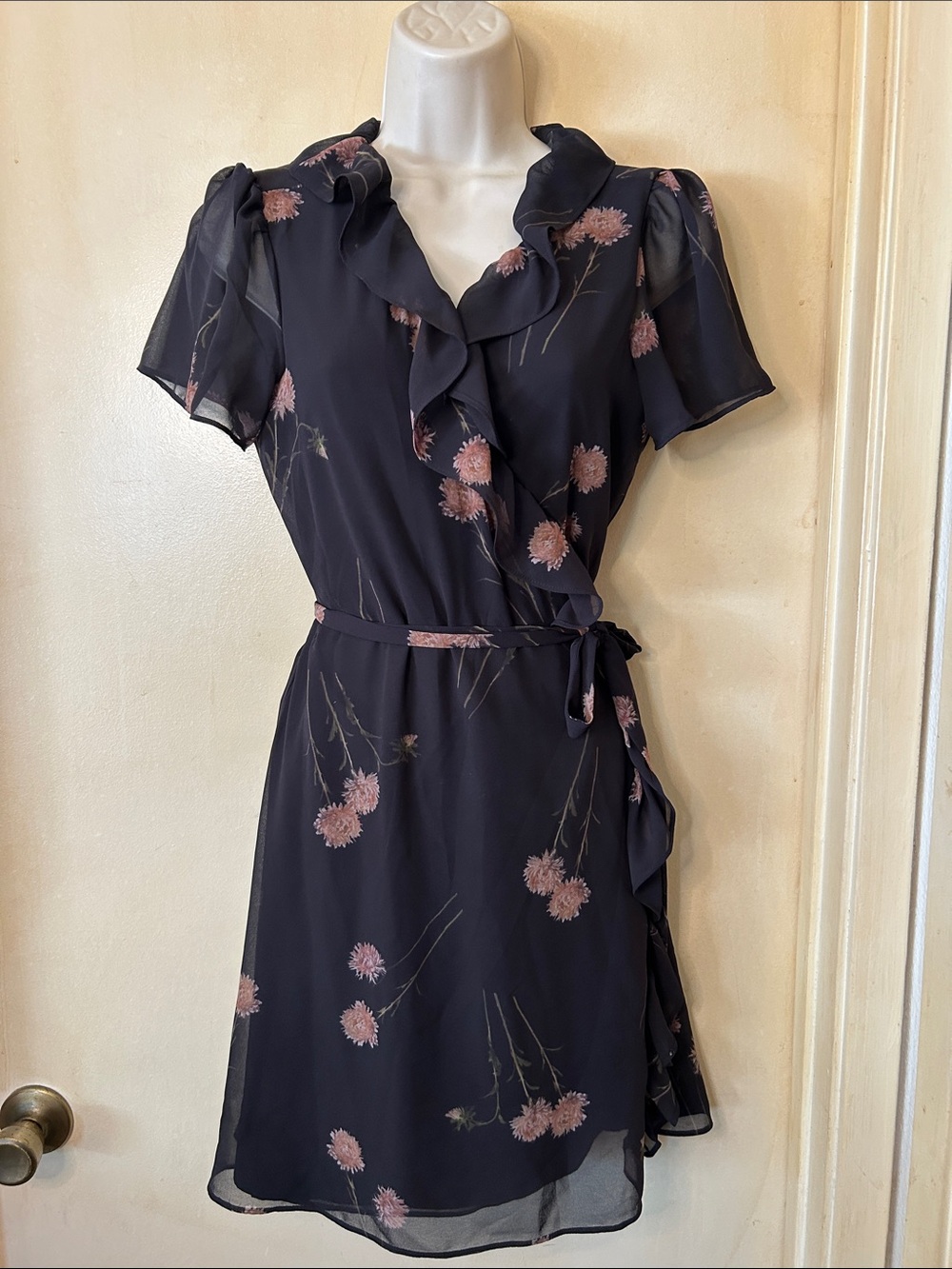 Madewell Black Wrap Dress with Rust Floral Print size S